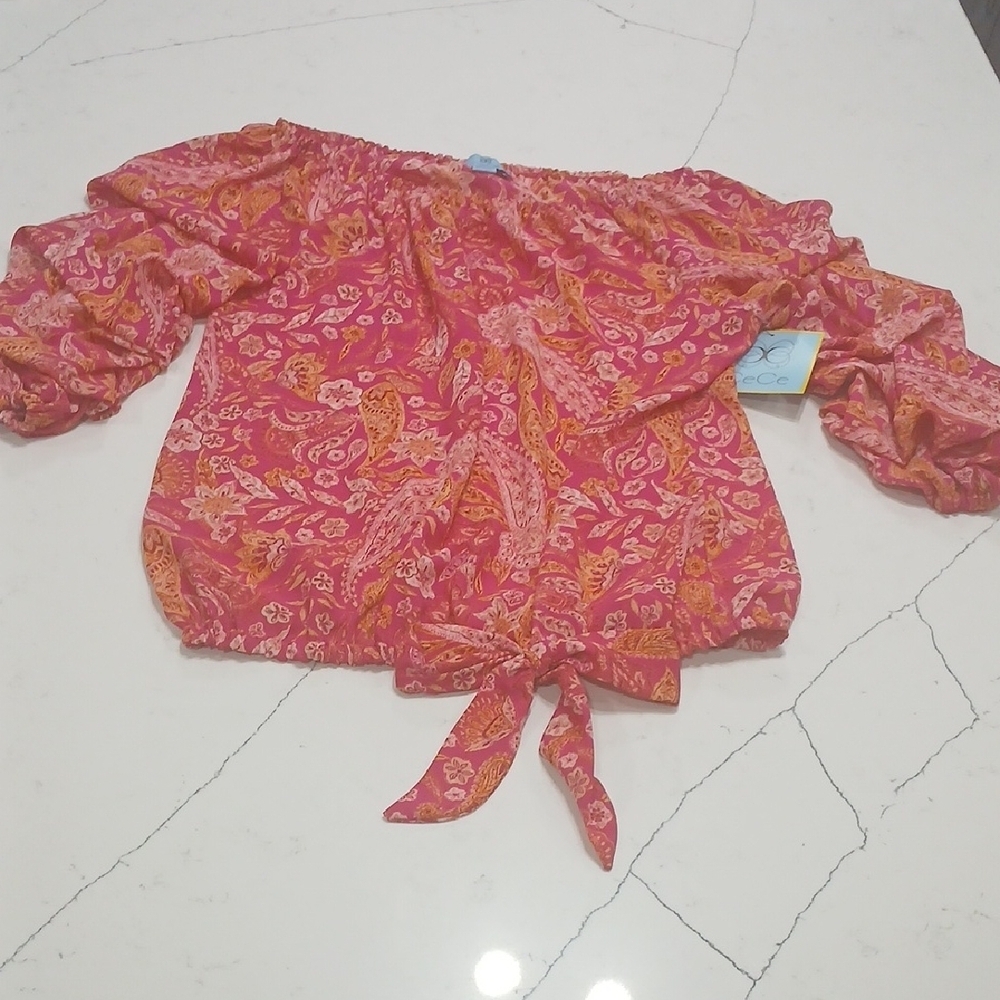 CeCe Pink and Orange Floral Top Sz Small New With Tags